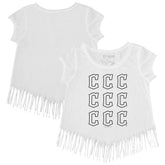 White Cleveland Guardians Tiny Turnip Girls Youth Logo Grid Fringe T-Shirt