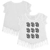 White San Diego Padres Tiny Turnip Girls Youth Logo Grid Fringe T-Shirt