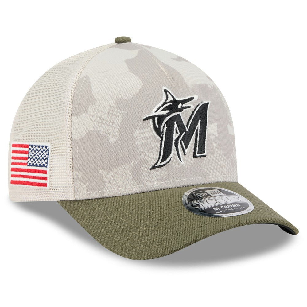 Light Beige/Olive Miami Marlins New Era 2025 Armed Forces Day 9FORTY M-Crown A-Frame Adjustable Hat