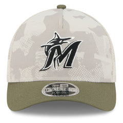 Light Beige/Olive Miami Marlins New Era 2025 Armed Forces Day 9FORTY M-Crown A-Frame Adjustable Hat