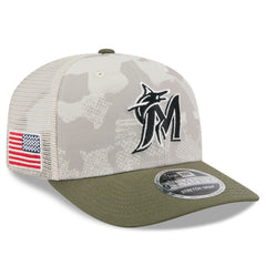 Light Beige/Olive Miami Marlins New Era 2025 Armed Forces Day 9SEVENTY Stretch-Snap Hat