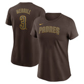 Brown Jackson Merrill San Diego Padres Nike Women's Cooperstown Collection Fuse Name & Number T-Shirt
