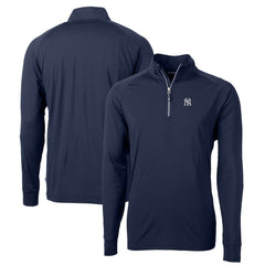 Navy New York Yankees Cutter & Buck Big & Tall Adapt Eco Knit Stretch Recycled Quarter-Zip Pullover Top