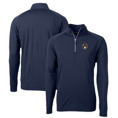 Navy Milwaukee Brewers Cutter & Buck Big & Tall Adapt Eco Knit Stretch Recycled Raglan DryTec Quarter-Zip Top