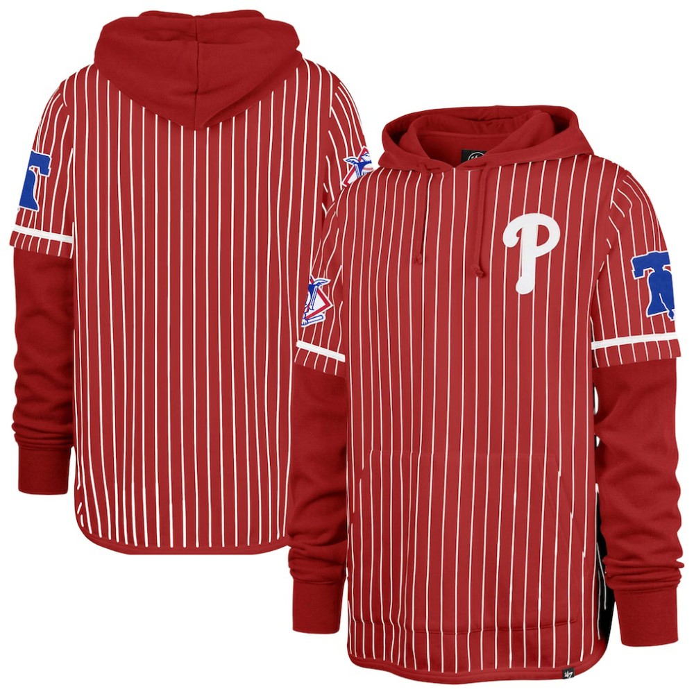 Red Philadelphia Phillies '47 Pinstripe Double Header Pullover Hoodie