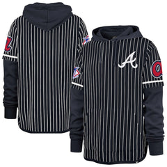 Navy Atlanta Braves '47 Pinstripe Double Header Pullover Hoodie