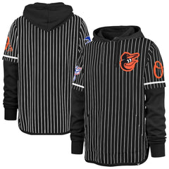 Black Baltimore Orioles '47 Pinstripe Double Header Pullover Hoodie