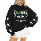 Gameday Couture Women's Rhinestone Star Sleeve Settle the Score Oversized Tri-Blend Pullover - Seattle Seahawks Pullover