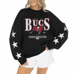 Gameday Couture Women's Rhinestone Star Sleeve Settle the Score Oversized Tri-Blend Pullover - Tampa Bay Buccaneers Pullover