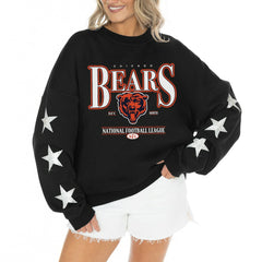 Gameday Couture Women's Rhinestone Star Sleeve Settle the Score Oversized Tri-Blend Pullover - Chicago Bears Pullover