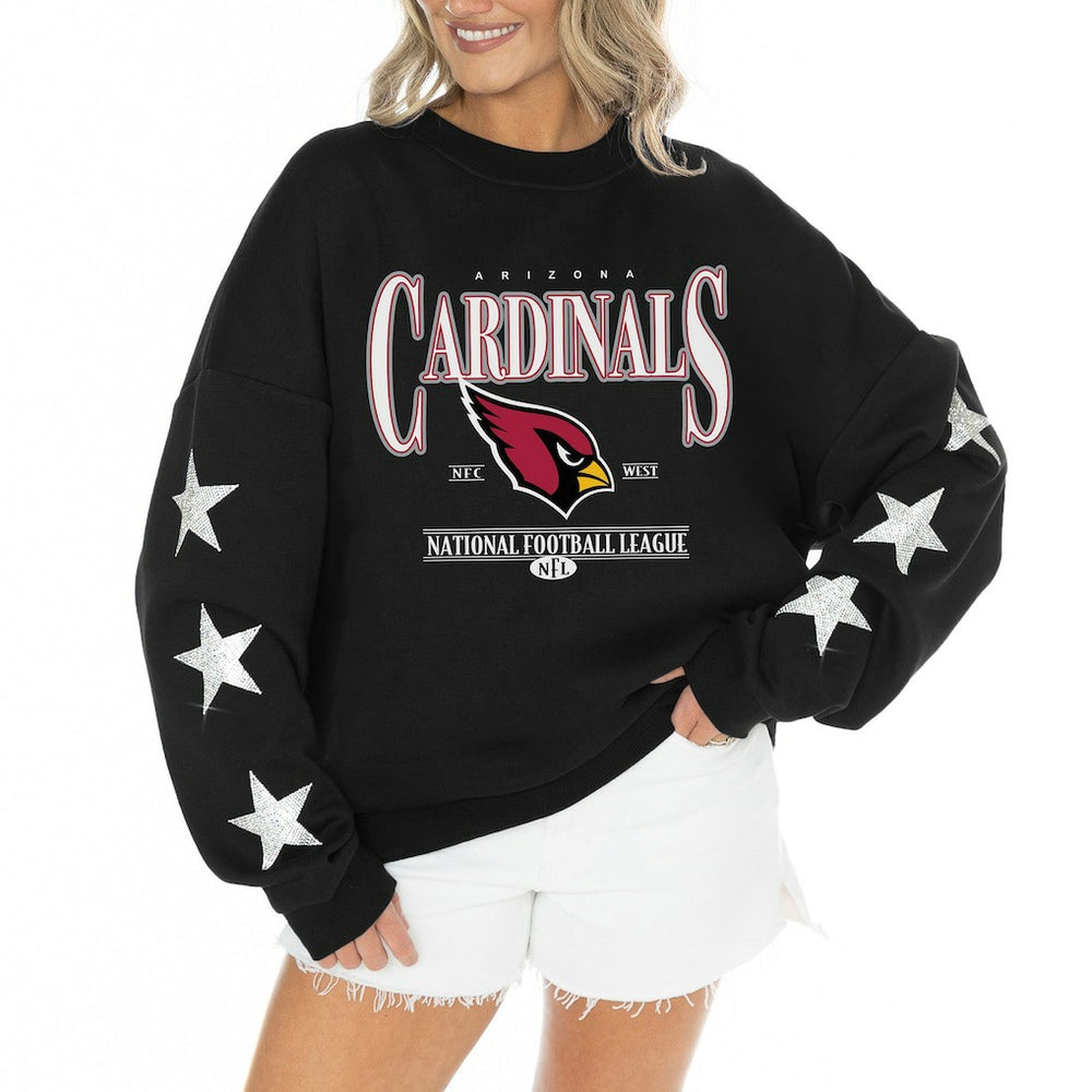Gameday Couture Women's Rhinestone Star Sleeve Settle the Score Oversized Tri-Blend Pullover - Arizona Cardinals Pullover