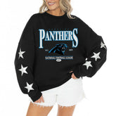 Gameday Couture Women's Rhinestone Star Sleeve Settle the Score Oversized Tri-Blend Pullover - Carolina Panthers Pullover