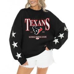 Gameday Couture Women's Rhinestone Star Sleeve Settle the Score Oversized Tri-Blend Pullover - Houston Texans Pullover