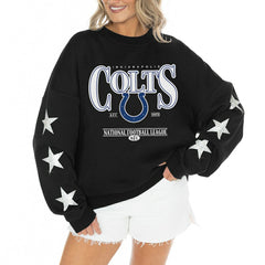 Gameday Couture Women's Rhinestone Star Sleeve Settle the Score Oversized Tri-Blend Pullover - Indianapolis Colts Pullover