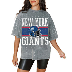 Gameday Couture Women's Oversized Mini Rhinestone Classic T-Shirt - New York Giants T-shirts