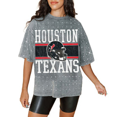 Gameday Couture Women's Oversized Mini Rhinestone Classic T-Shirt - Houston Texans T-shirts