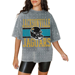 Gameday Couture Women's Oversized Mini Rhinestone Classic T-Shirt - Jacksonville Jaguars T-shirts