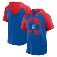 NHL New York Rangers Logo Athletic Prime Raglan Short Sleeve Pullover Hoodie