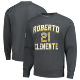 Heather Charcoal Roberto Clemente Pittsburgh Pirates Mitchell & Ness Legends Collection Vintage Logo Name & Number Fleece Pullover Sweatshirt