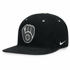Black Milwaukee Brewers Nike Pro Corduroy Structured Snapback Hat