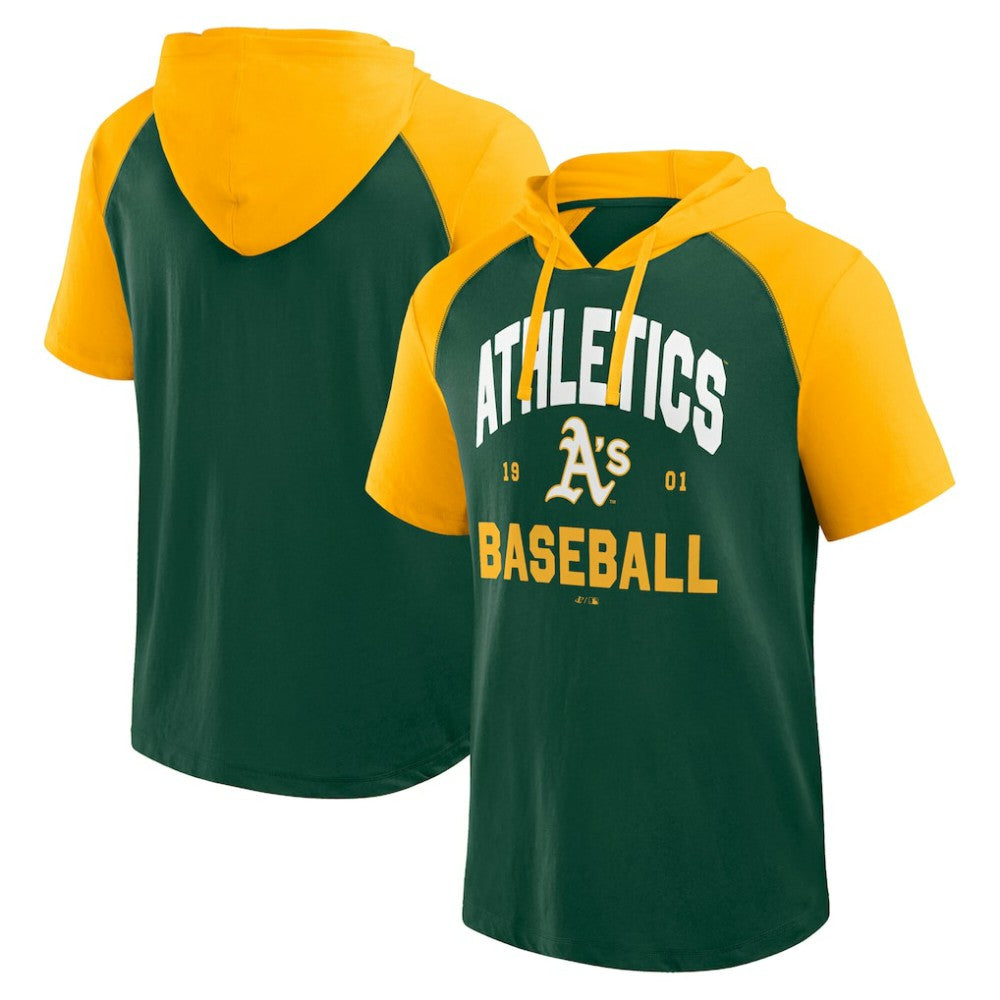 Green Athletics Logo Athletic Prime Raglan Short Sleeve Hoodie T-Shirt