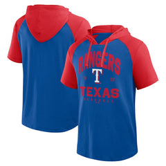 Royal Texas Rangers Logo Athletic Prime Raglan Short Sleeve Hoodie T-Shirt
