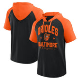 Black Baltimore Orioles Logo Athletic Prime Raglan Short Sleeve Hoodie T-Shirt