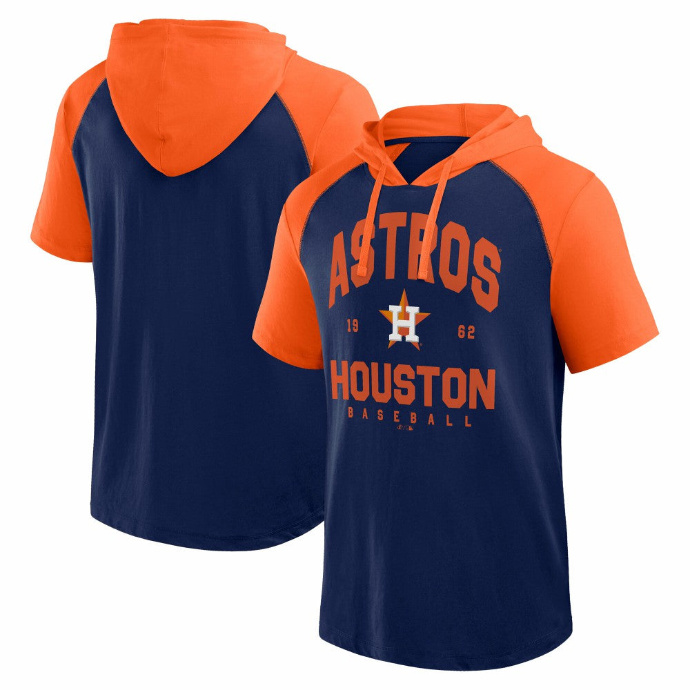 Navy Houston Astros Logo Athletic Prime Raglan Short Sleeve Hoodie T-Shirt