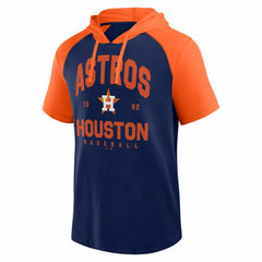 Navy Houston Astros Logo Athletic Prime Raglan Short Sleeve Hoodie T-Shirt