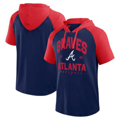 Navy Atlanta Braves Logo Athletic Prime Raglan Short Sleeve Hoodie T-Shirt