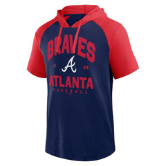 Navy Atlanta Braves Logo Athletic Prime Raglan Short Sleeve Hoodie T-Shirt