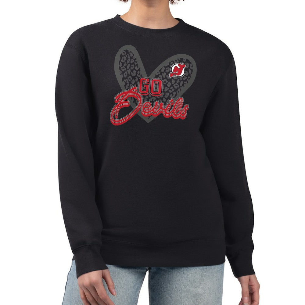 NHL New Jersey Devils G-III 4Her by Carl Banks Women's Animal Print Heart Fleece Pullover Sweatshirt