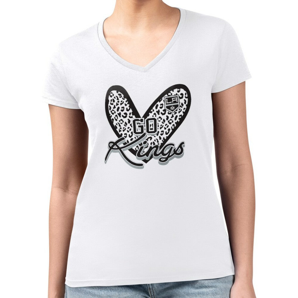 NHL Los Angeles Kings G-III 4Her by Carl Banks Women's Super-Slim Fit Lightweight Animal Print Heart V-Neck T-Shirt
