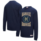 Navy Milwaukee Brewers Mitchell & Ness Arched Logo Slub Long Sleeve T-Shirt