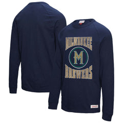 Navy Milwaukee Brewers Mitchell & Ness Arched Logo Slub Long Sleeve T-Shirt