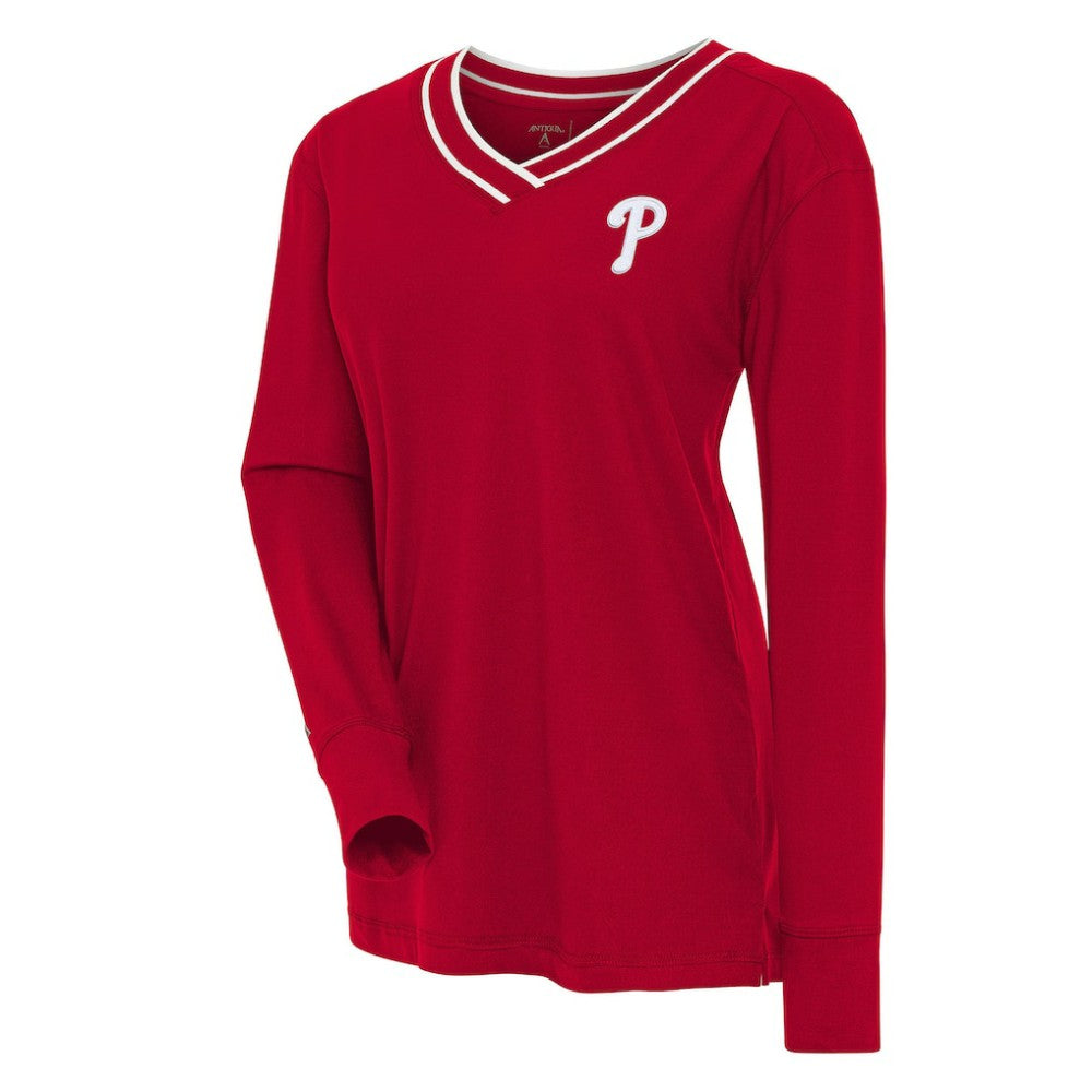 Red Philadelphia Phillies Antigua Women's Symbolic Long Sleeve V-Neck Top