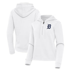 White Detroit Tigers Antigua Women's Contemporary Quarter-Zip Hoodie