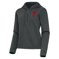 Pewter Philadelphia Phillies Antigua Women's Contemporary Quarter-Zip Hoodie