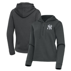 Pewter New York Yankees Antigua Women's Contemporary Quarter-Zip Hoodie