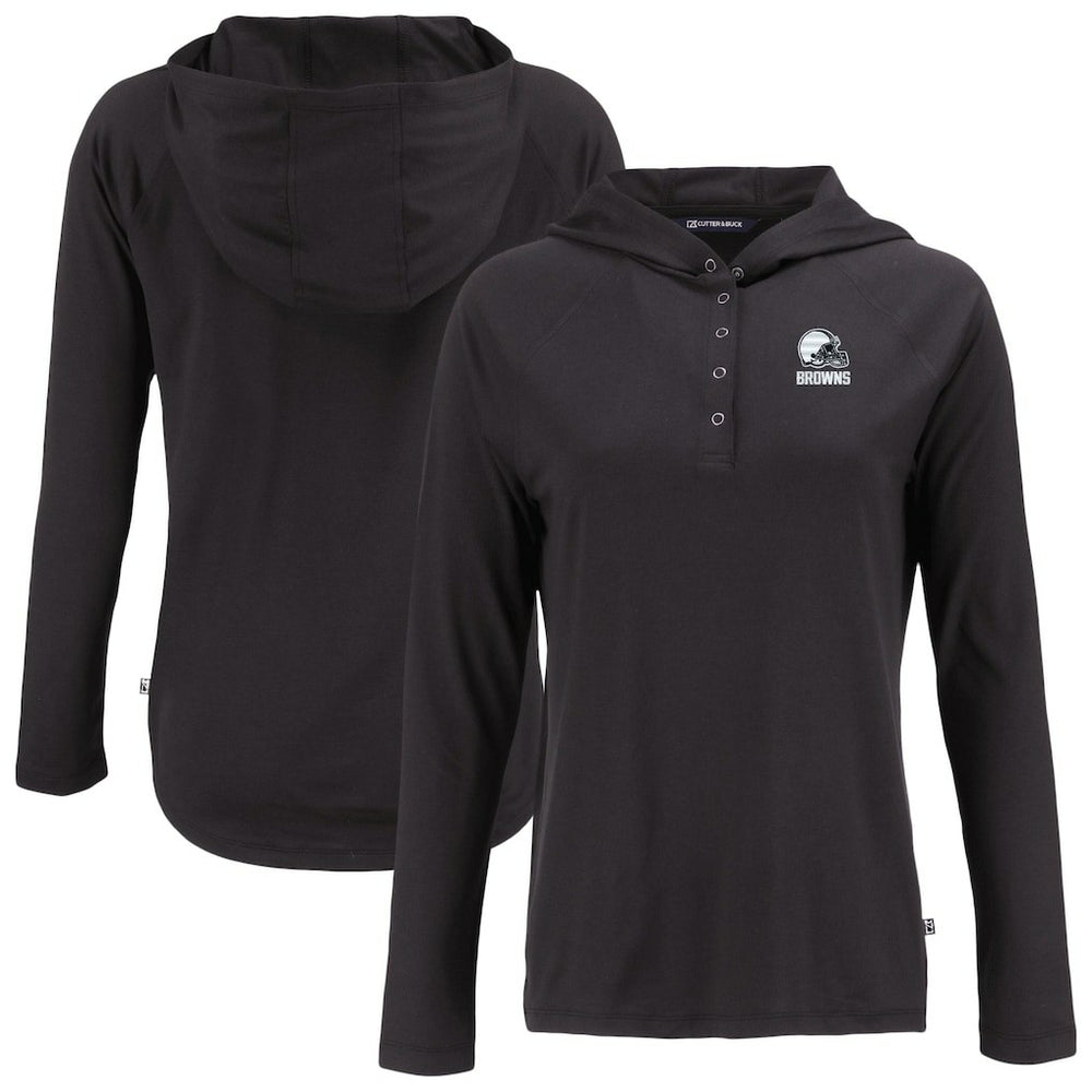 Cutter & Buck Women's Coastline Epic Comfort Eco Recycled Quarter-Snap Long Sleeve Hoodie T-Shirt - Cleveland Browns Hoodies