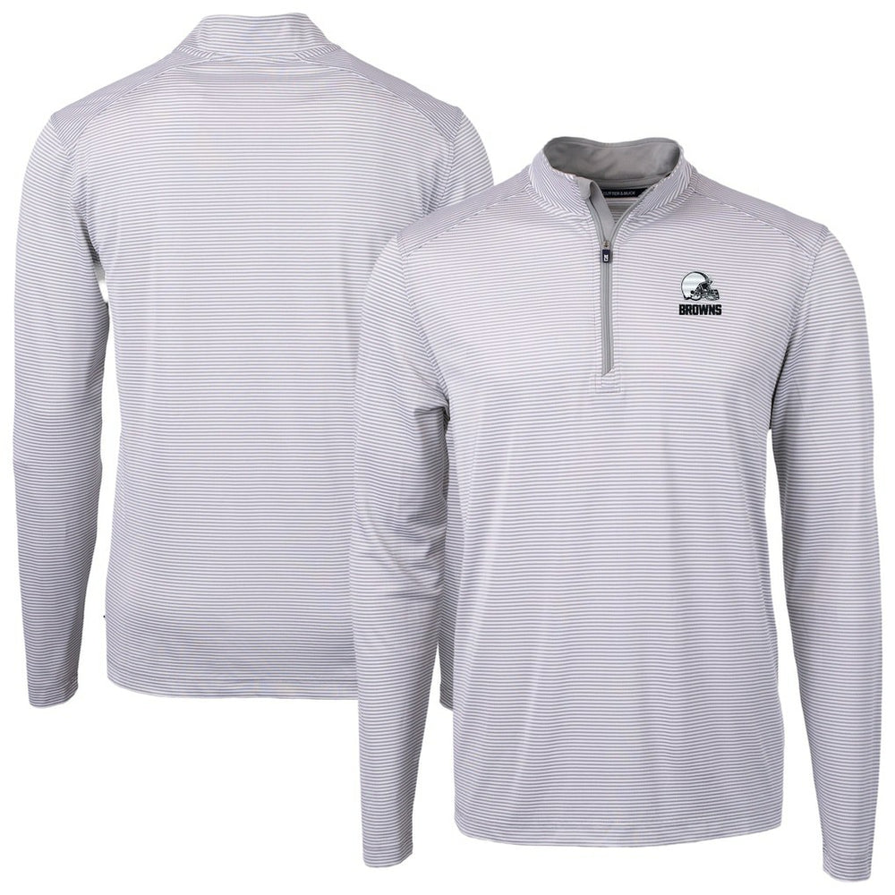 Cutter & Buck Big & Tall Virtue Eco Pique Micro Stripe Recycled Quarter-Zip Pullover Top - Cleveland Browns Pullover