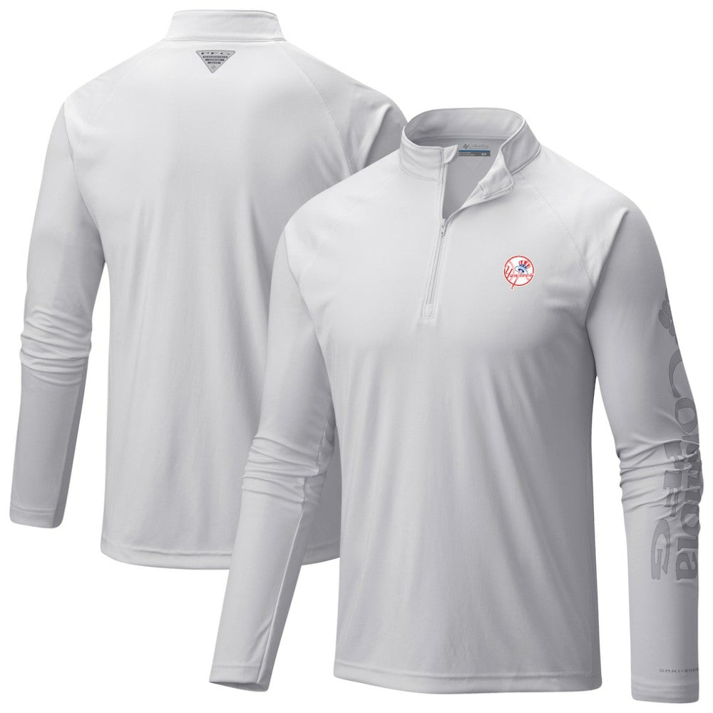 White New York Yankees Columbia Terminal Tackle Raglan Omni-Shade Quarter-Zip Pullover Top