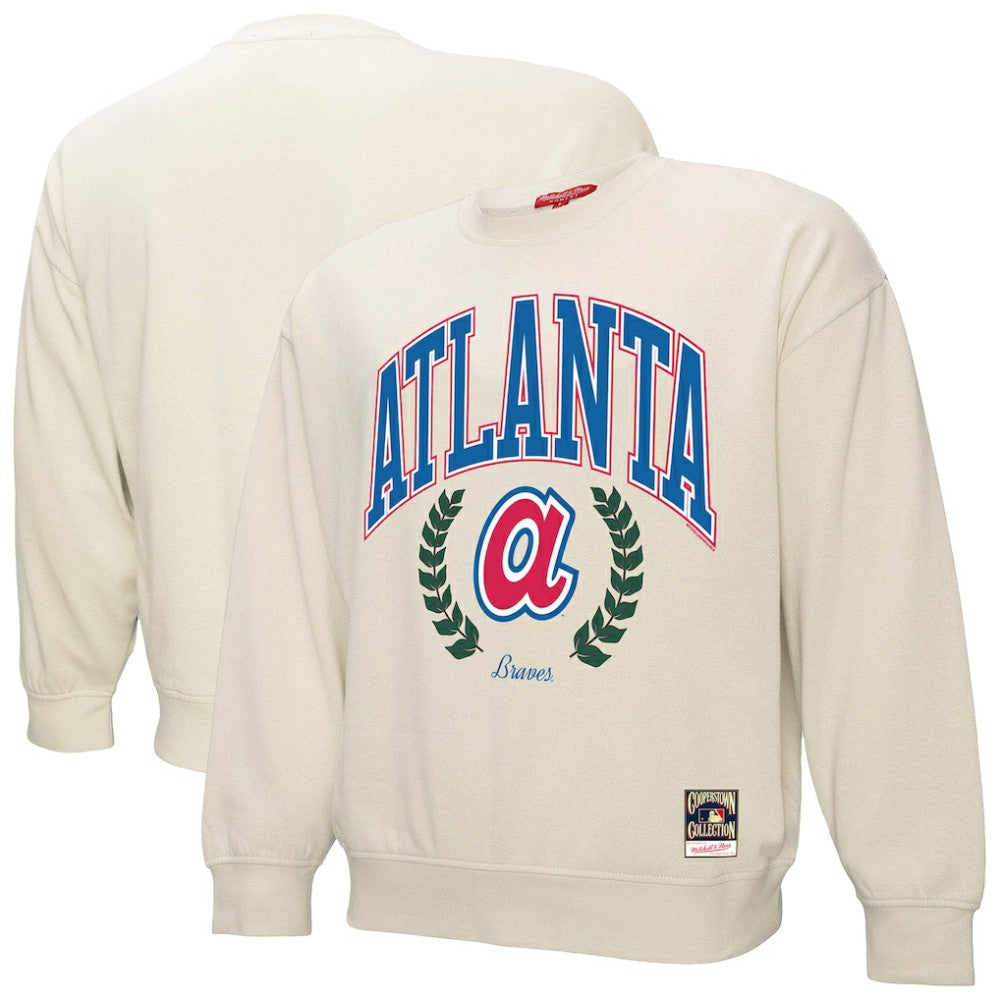 Cream Atlanta Braves Mitchell & Ness Women's Cooperstown Collection Laurel Pullover Sweatshirt
