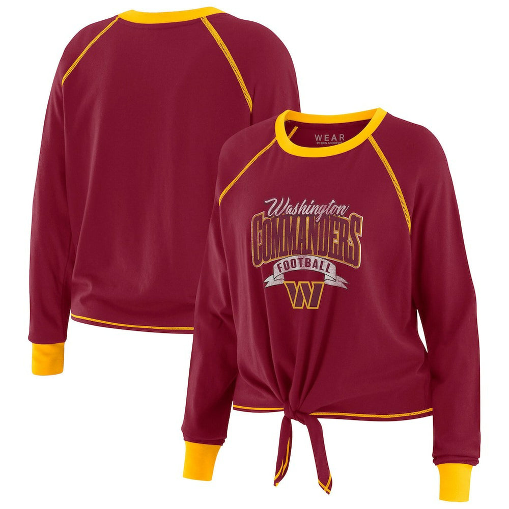 WEAR by Erin Andrews Women's Plus Size Tie-Front Long Sleeve Top - Washington Commanders Tops