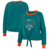 WEAR by Erin Andrews Women's Plus Size Tie-Front Long Sleeve Top - Miami Dolphins Tops