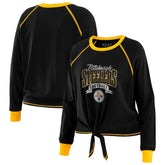 WEAR by Erin Andrews Women's Plus Size Tie-Front Long Sleeve Top - Pittsburgh Steelers Tops