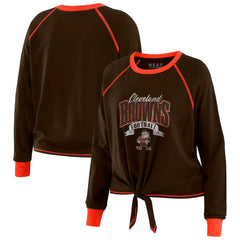 WEAR by Erin Andrews Women's Plus Size Tie-Front Long Sleeve Top - Cleveland Browns Tops