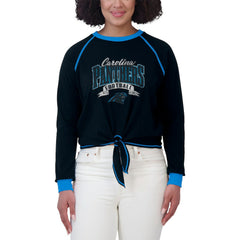 WEAR by Erin Andrews Women's Plus Size Tie-Front Long Sleeve Top - Carolina Panthers Tops