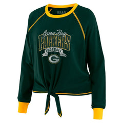 WEAR by Erin Andrews Women's Plus Size Tie-Front Long Sleeve Top - Green Bay Packers Tops