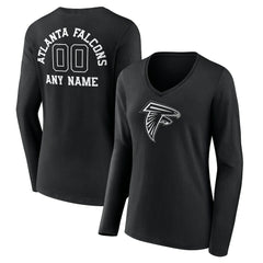Women's Personalized Name & Number Monochrome Long Sleeve V-Neck T-Shirt - Atlanta Falcons T-shirts